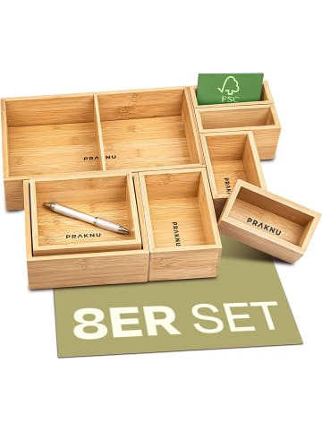 Praknu Schubladen Organizer Box 8er Set - Aus nachhaltigem FSC Bambus Holz -