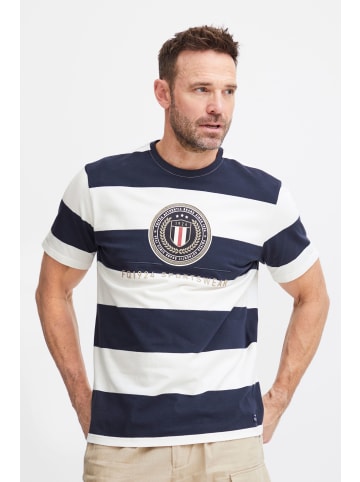 FQ1924 T-Shirt FQTom SS stripe tee w logo print in Weiß