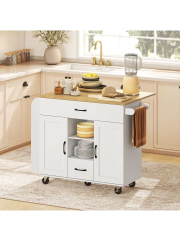 HOMCOM Kücheninsel in Weiß 115L x 70B x 89H cm