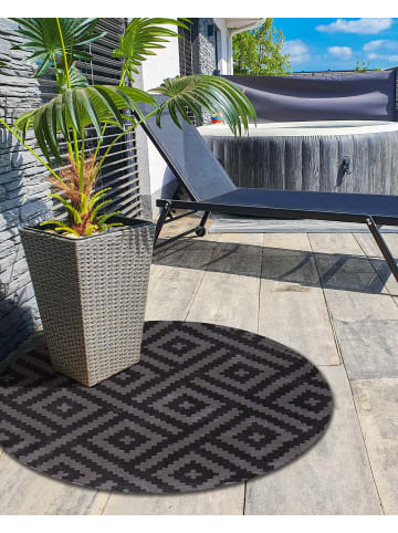 Beliani Outdoorteppich AJMER in Schwarz/Grau - (W) 120 x (L) 120 cm