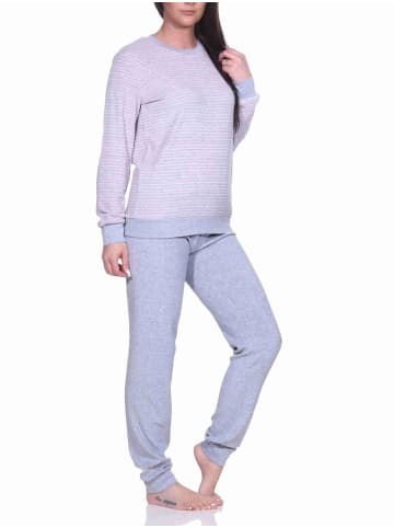 NORMANN Frottee Pyjama langarm Bündchen Streifen - 71522 in Grau