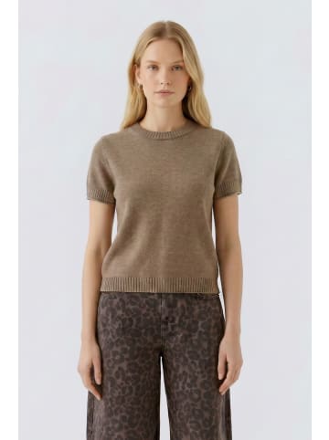 Oui Pullover aus Wolle-Modalmischung mit Rundhals in Taupe Melange