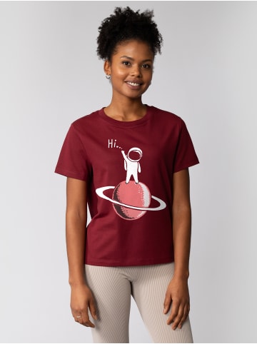 wat? Apparel T-Shirt Astronaut says Hi in Weinrot