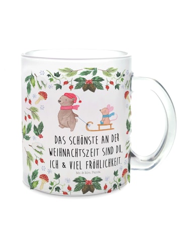 Mr. & Mrs. Panda Teetasse Glas Bär und Maus Schlitten mit Spruch in Transparent