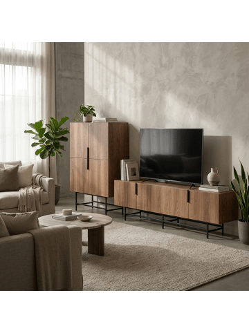 CALICOSY Sideboard RIMA in Dunkles - (W) 100  x (H) 128  x (L) 40  cm