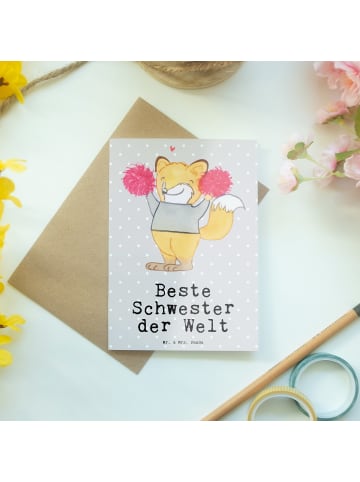 Mr. & Mrs. Panda Grußkarte Fuchs Beste Schwester der Welt mit Sp... in Grau Pastell