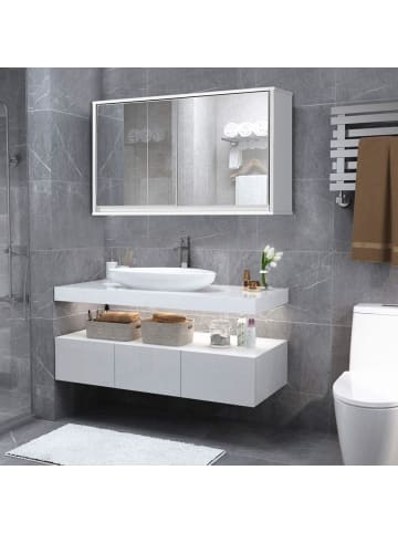 COSTWAY Zweitüriger Spiegelschrank Wandschrank 55 x 14 x 45 cm in Weiß