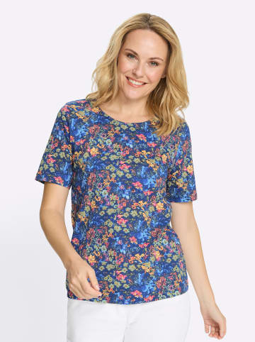 Sieh an! Kurzarmshirt in dunkelblau-aqua-bedruckt