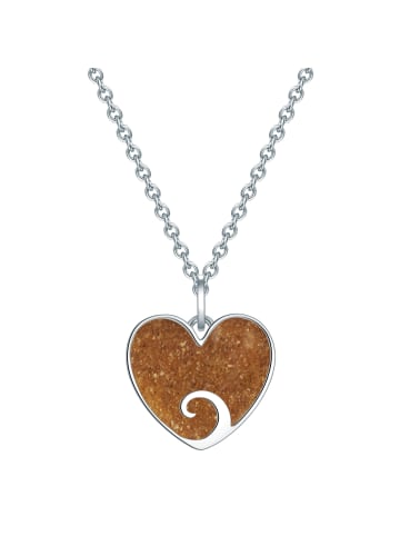 Strandglück Halskette Herz/Welle aus Sterling Silber mit Sand in silber