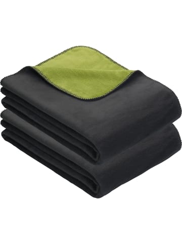 Erwin Müller Baumwollmischung Wohndecke 2er-Pack Matera in dunkelgrau/apfelgrün