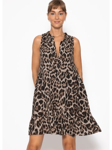 SASSYCLASSY Ärmelloses Musselin Kleid mit Volants und floralem Print in Grau