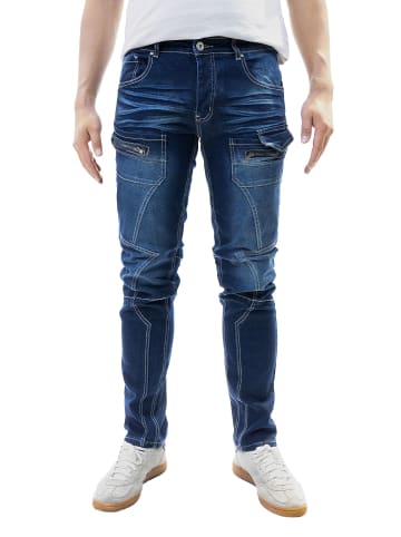 Jaylvis Denim Style Jeans Hose mit Kontrastfalten und Zip in Blau