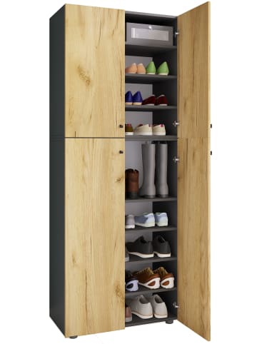 VCM  XXL Holz Großer Schuhschrank Schuhkommode Lona 9 in Anthrazit / Honig-Eiche