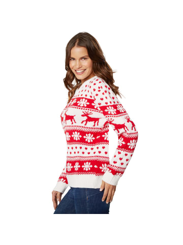 tectake Winterlicher Strickpullover in weißer und roter Farbe, rot