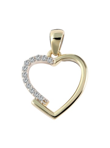 Adeliás Damen Anhänger – Herz Herzanhänger aus 375 Gold mit Zirkonia in gold
