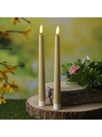 MARELIDA 2x LED Stabkerzen Outdoor Tafelkerzen Timer H: 25,5cm creme