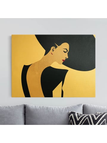 WALLART Leinwandbild Gold - Dame mit Hut in Dunkelblau in Blau