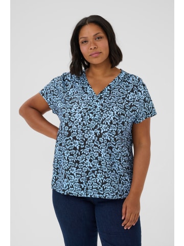 KAFFE curve Bluse kurzarm KCamina Loose fit in Black/Windsurfer Flower Print