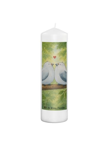 Mr. & Mrs. Panda Stumpenkerze Turteltauben Liebe Design ohne Spruch in Weiß