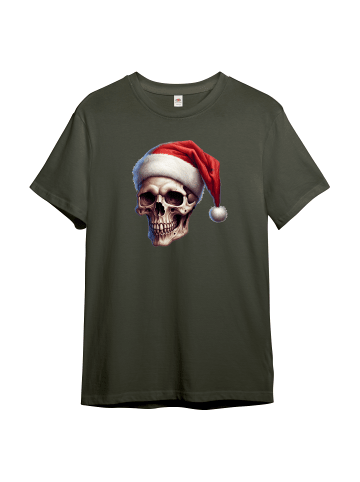 PAULGOS Herren T-Shirt, Totenkopf Weihnachten in Olive