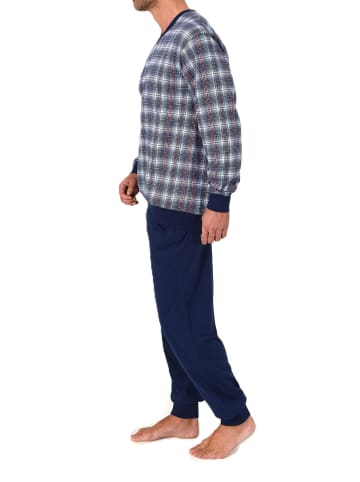 NORMANN Langarm Schlafanzug Pyjama Bündchen kariert in marine