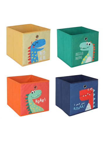 relaxdays 4 x Kinder Aufbewahrungsboxen "Dinos B" in Bunt - (B)30 x (H)30 x (T)30 cm