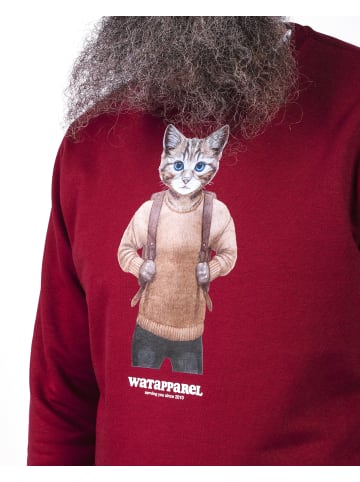 wat? Apparel Sweatshirt Katze mit Rucksack in Weinrot