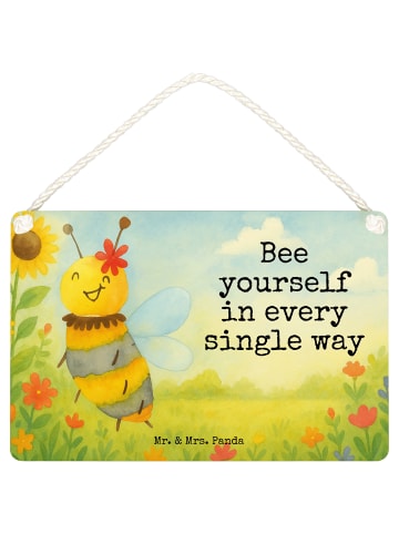 Mr. & Mrs. Panda Schild Biene Blume Design mit Spruch in Weiß