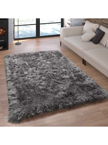 KADIMA DESIGN Hochflor Teppich Shaggy waschmaschinenwaschbar Einfarbig in Anthrazit