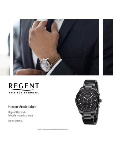 Regent Armbanduhr-Analog schwarz groß (ca. 44mm) Regent Metallarmband