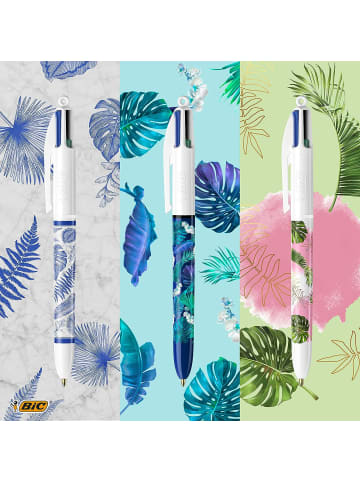 Bic 4 Farben Kugelschreiber "Botanik", Stärke 1,0mm, nachfüllbar | 5er Pack