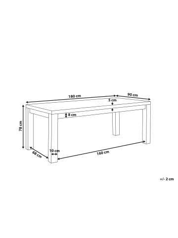 Beliani Esszimmertisch TESA in Braun - (W) 90 x (H) 78 x (L) 180 cm