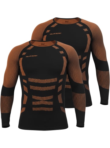 normani 2 x Thermooberteil Langarm Shirt Skiunterwäsche für Herren in Orange/Schwarz