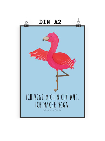 Mr. & Mrs. Panda Poster Flamingo Yoga mit Spruch in Blau Pastell