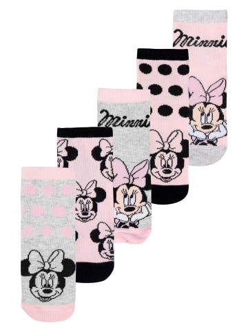 United Labels 5er Pack Disney Minnie Mouse Socken Sneaker Söckchen in grau/rosa