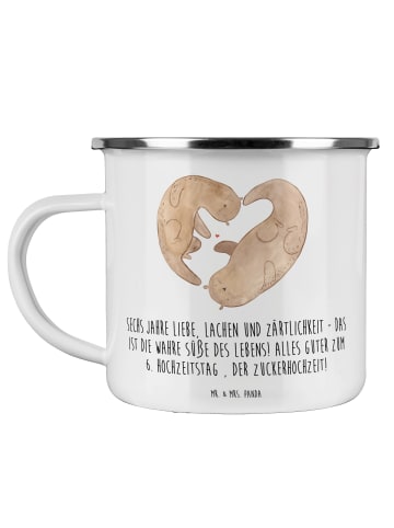 Mr. & Mrs. Panda Camping Emaille Tasse 6. Hochzeitstag Zuckerhoc... in Weiß
