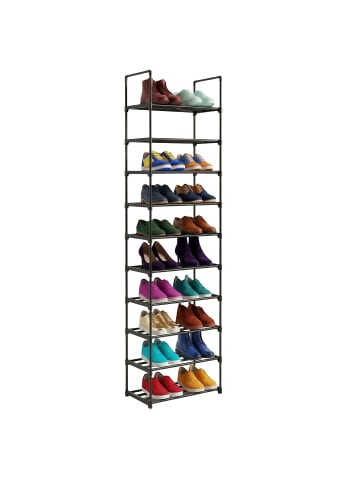 relaxdays Schuhregal "10 Ebenen" in Schwarz - (B)45 x (H)174 x (T)30 cm