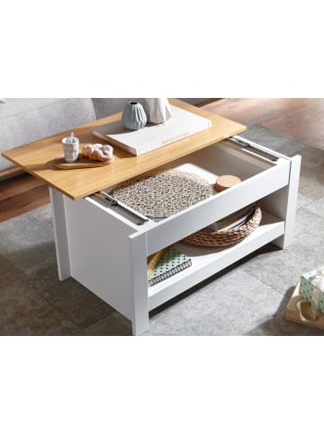 KADIMA DESIGN Couchtisch | Weiß/Eiche, 85x47x45cm, Stauraum