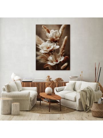 WALLARENA Leinwandbild Blumen in Beige
