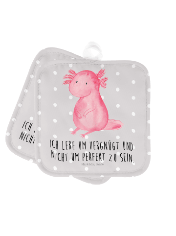 Mr. & Mrs. Panda 2er Set Topflappen  Axolotl Niedlich mit Spruch in Grau Pastell