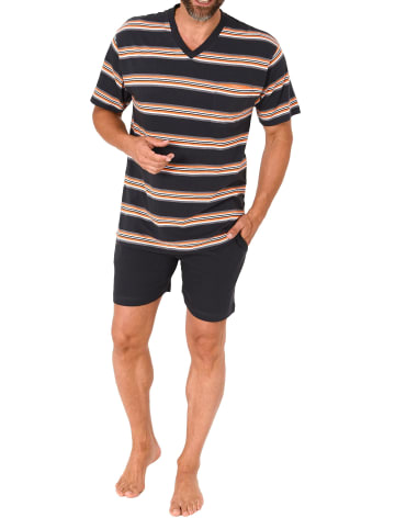 NORMANN Kurzarm Schlafanzug Shorty Pyjama Streifen - 78341 in dunkelgrau