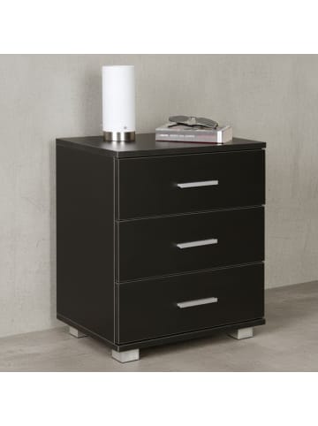 KADIMA DESIGN Nachtkonsole LATINA Holz Nachttisch modern mit 3 Schubladen schwarz in Schwarz