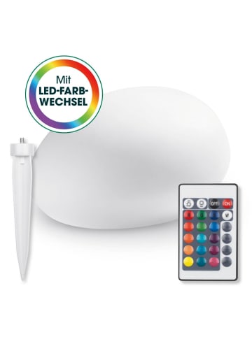 EASYmaxx Solar-Leuchte Stein flach 3,7V weiß Farbwechsel mit Fernb.  Weiß