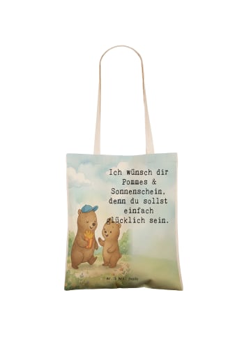 Mr. & Mrs. Panda Shopper Bag Bär Kind Pommes Design mit Spruch in Weiß