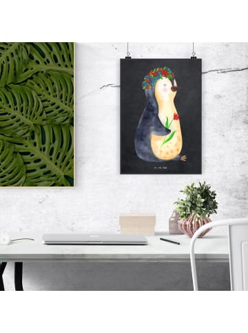 Mr. & Mrs. Panda Poster Pinguin Blumen ohne Spruch in Kreidetafel