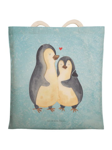 Mr. & Mrs. Panda Tote Bag Pinguin umarmen ohne Spruch in Eisblau