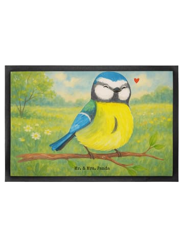 Mr. & Mrs. Panda Eingangsteppich Vogel Blaumeise Design ohne Spruch in Weiß