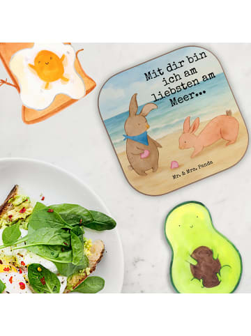 Mr. & Mrs. Panda Tischuntersetzer Hasen Muschel Design mit Spruch in Weiß