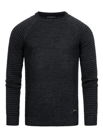 Rusty Neal Schwerer Biker Grobstrick Rundhals-Pullover in Anthrazit