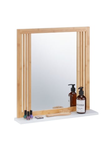 relaxdays Badspiegel in Natur/ Weiß - (B)54 x (H)56,5 x (T)10 cm